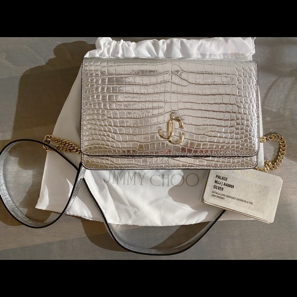 Jimmy Choo PALACE Metallic Silver Croc-Embossed